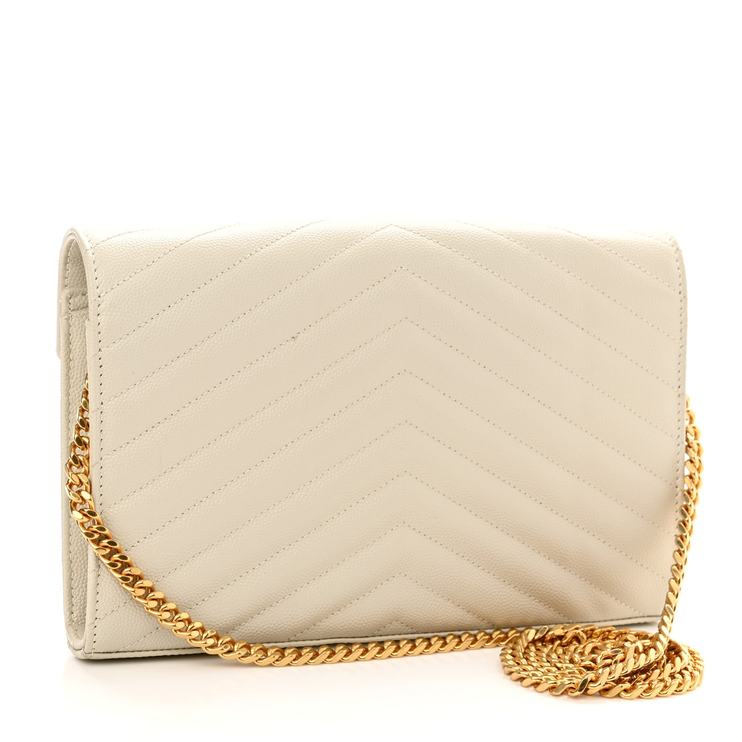 Saint Laurent Grain De Poudre Matelasse Chevron Monogram Chain Wallet Crema Soft 3 of 15