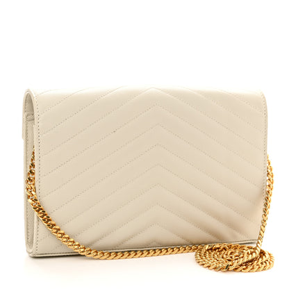 Saint Laurent Grain De Poudre Matelasse Chevron Monogram Chain Wallet Crema Soft 3 of 15