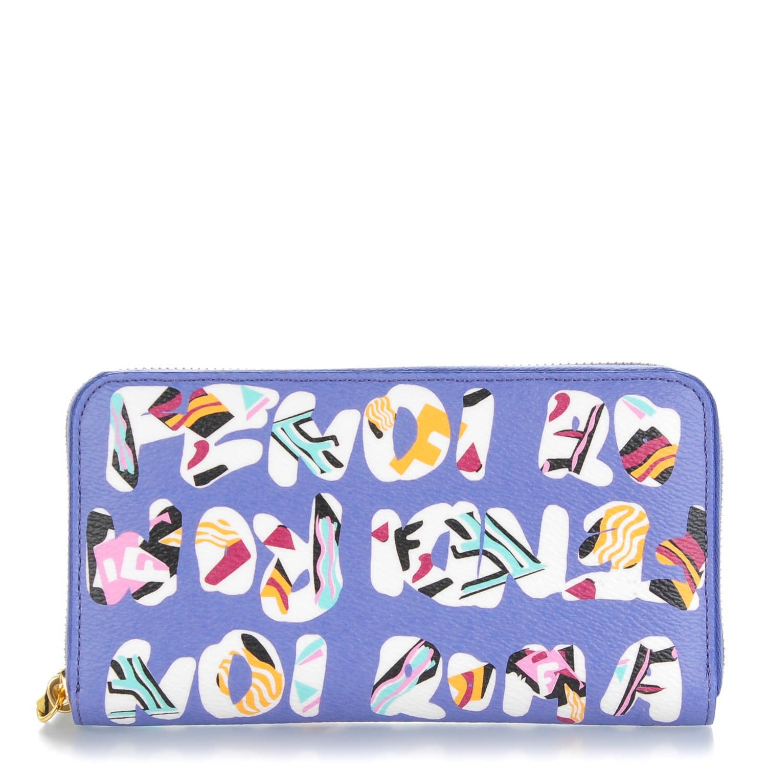 Fendi Glazed Fabric Vitello Elite Fendi Roma Zip Around Wallet Cassis Paglia 1 of 8