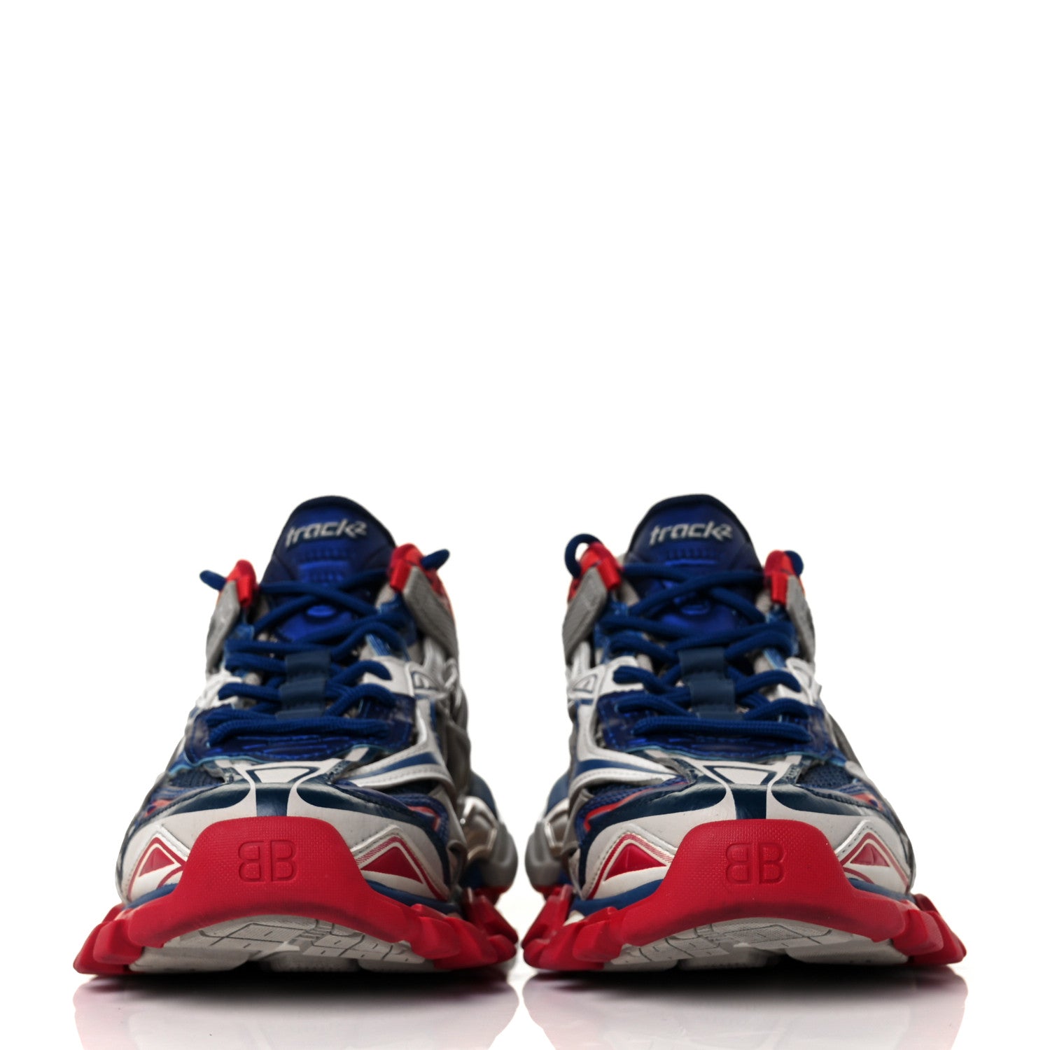 Balenciaga Rubber Mesh Bi-Color Womens Track.2 Open Sneakers 38 Beige Blue Red 2 of 7