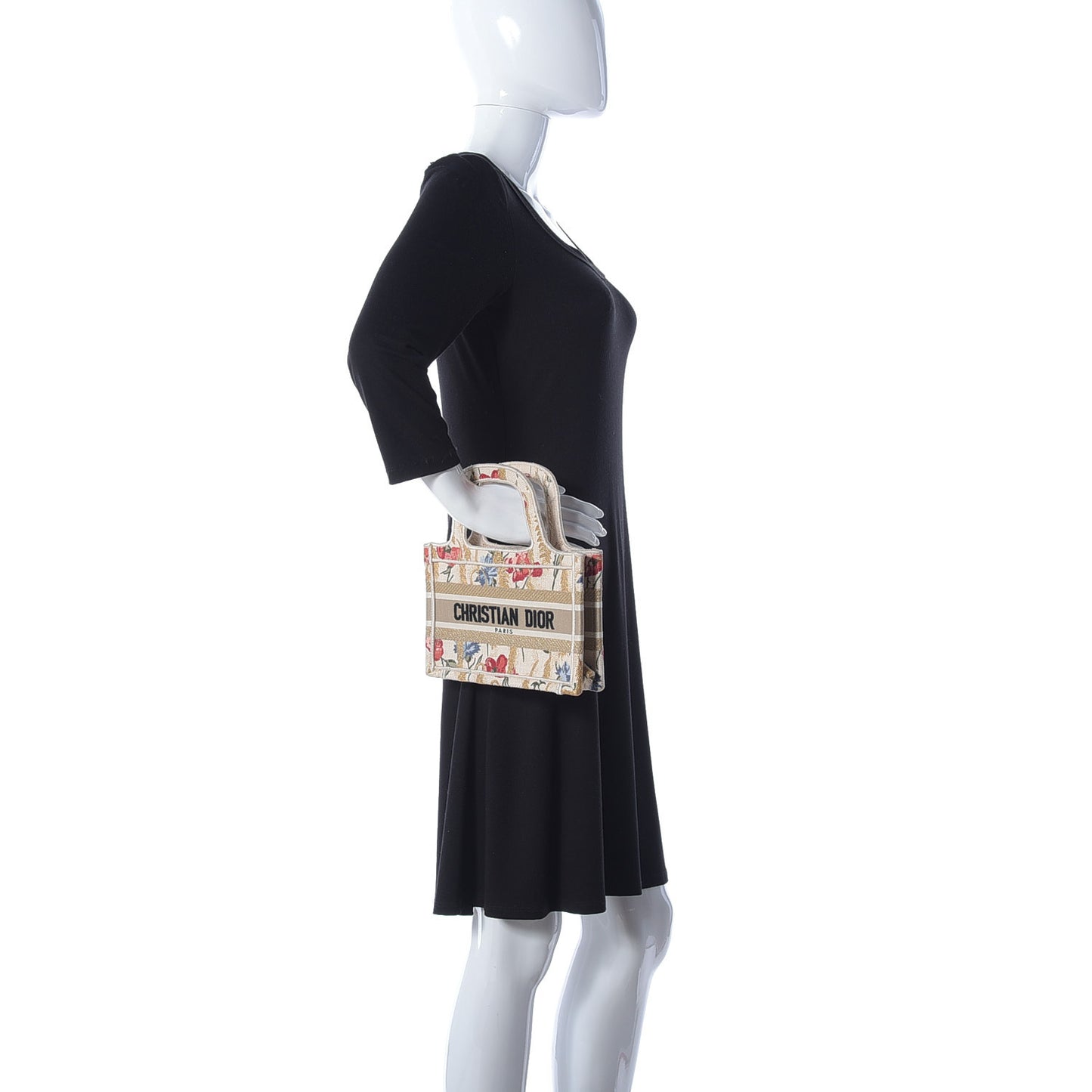 Canvas Embroidered Hibiscus Printed Mini Book Tote Beige Multicolor