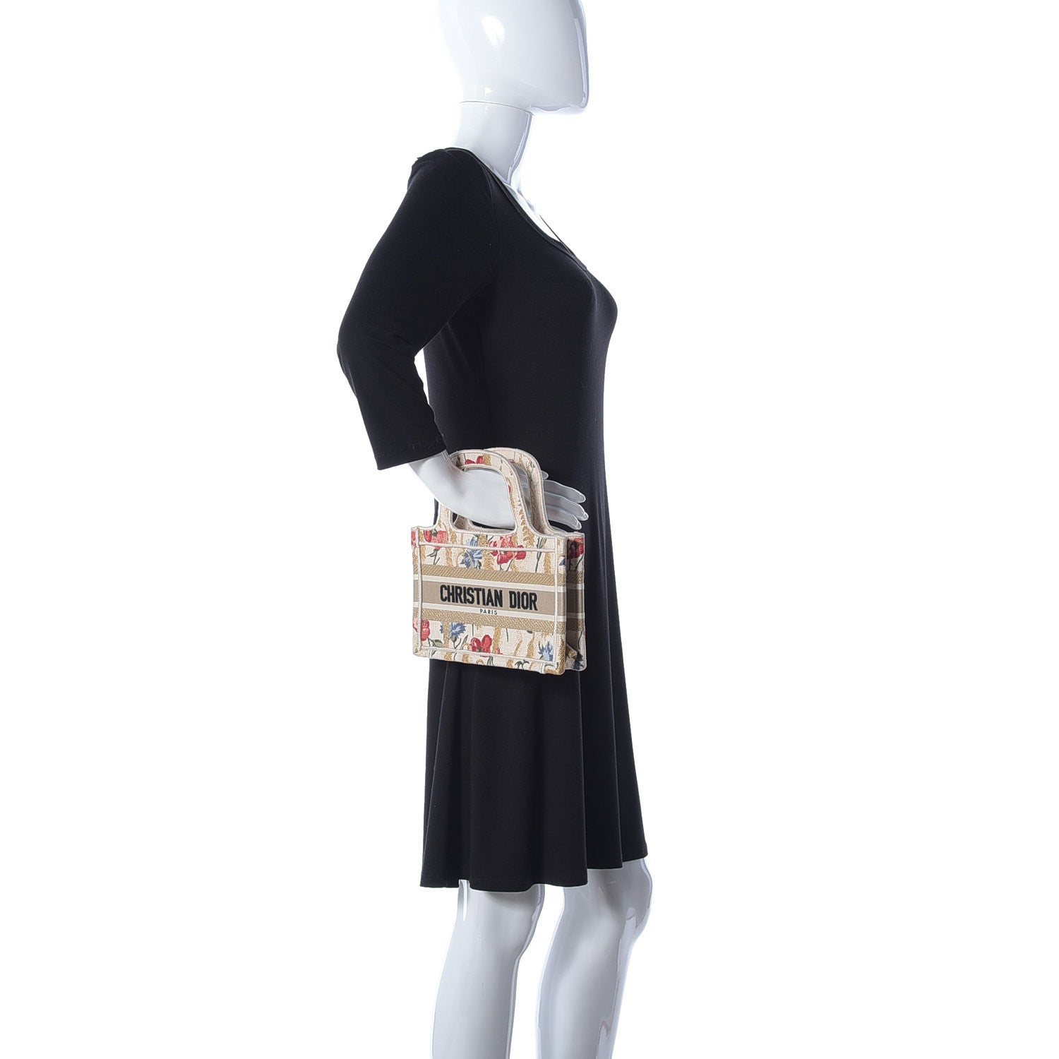 Christian Dior Canvas Embroidered Hibiscus Printed Mini Book Tote Beige Multicolor 2 of 9
