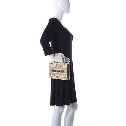 Christian Dior Canvas Embroidered Hibiscus Printed Mini Book Tote Beige Multicolor 2 of 9
