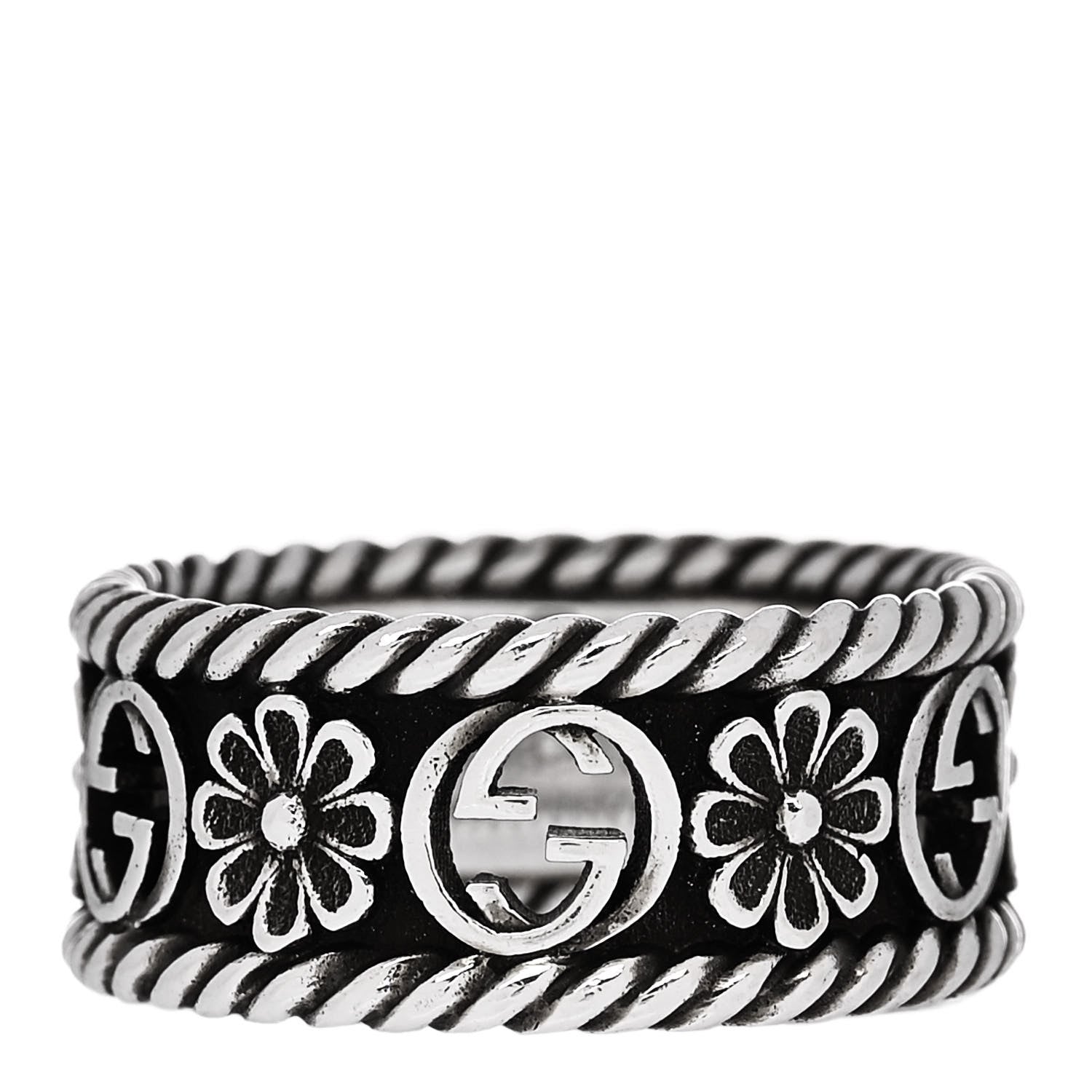 Gucci Sterling Silver Interlocking G Flower Ring 50 5.5 1574889