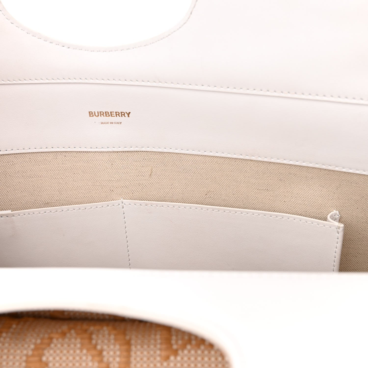 Burberry Monogram Canvas Smooth Calfskin Medium Pocket Bag White Beige 13 of 20