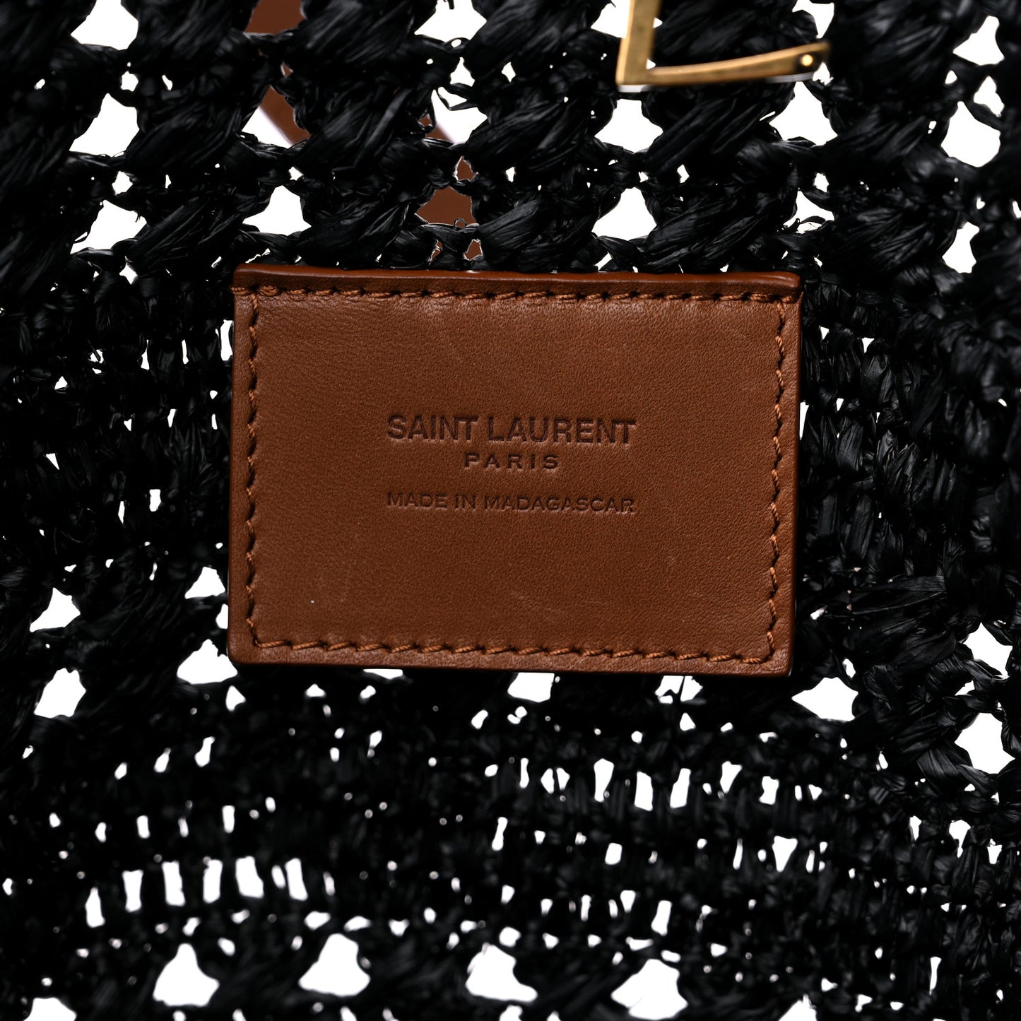 Raffia Calfskin Medium Panier Tote Black