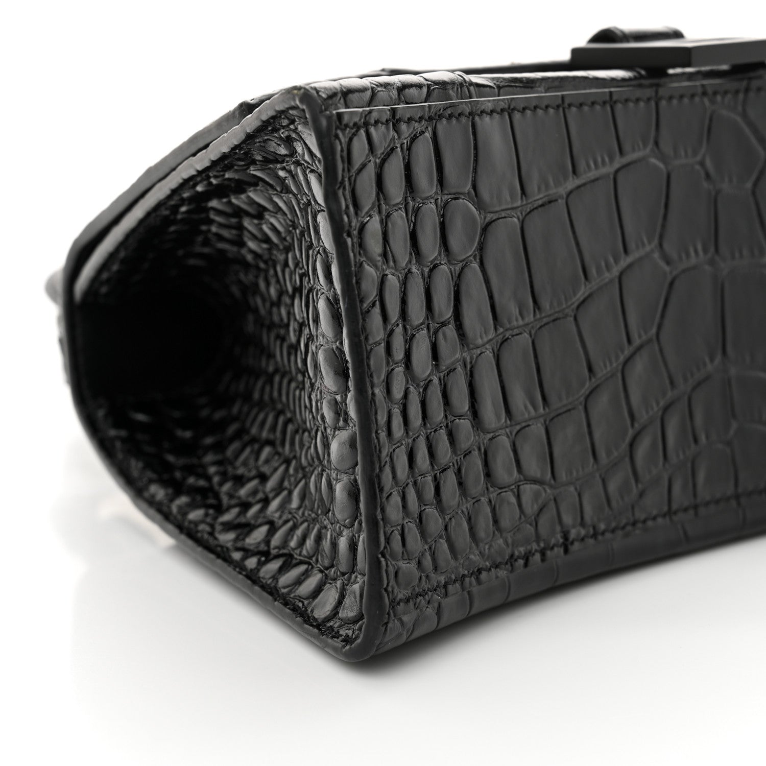 Balenciaga Shiny Calfskin Monochrome Crocodile Embossed Small Hourglass Top Handle Bag Black 9 of 12