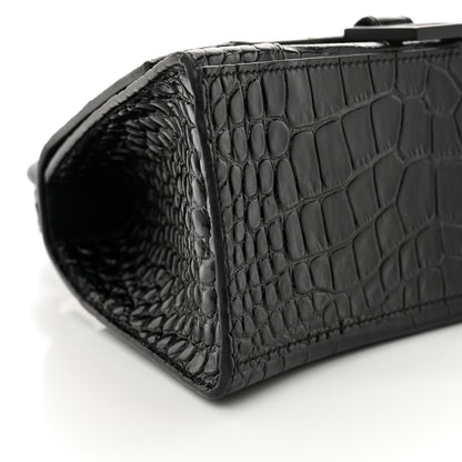 Balenciaga Shiny Calfskin Monochrome Crocodile Embossed Small Hourglass Top Handle Bag Black 9 of 12