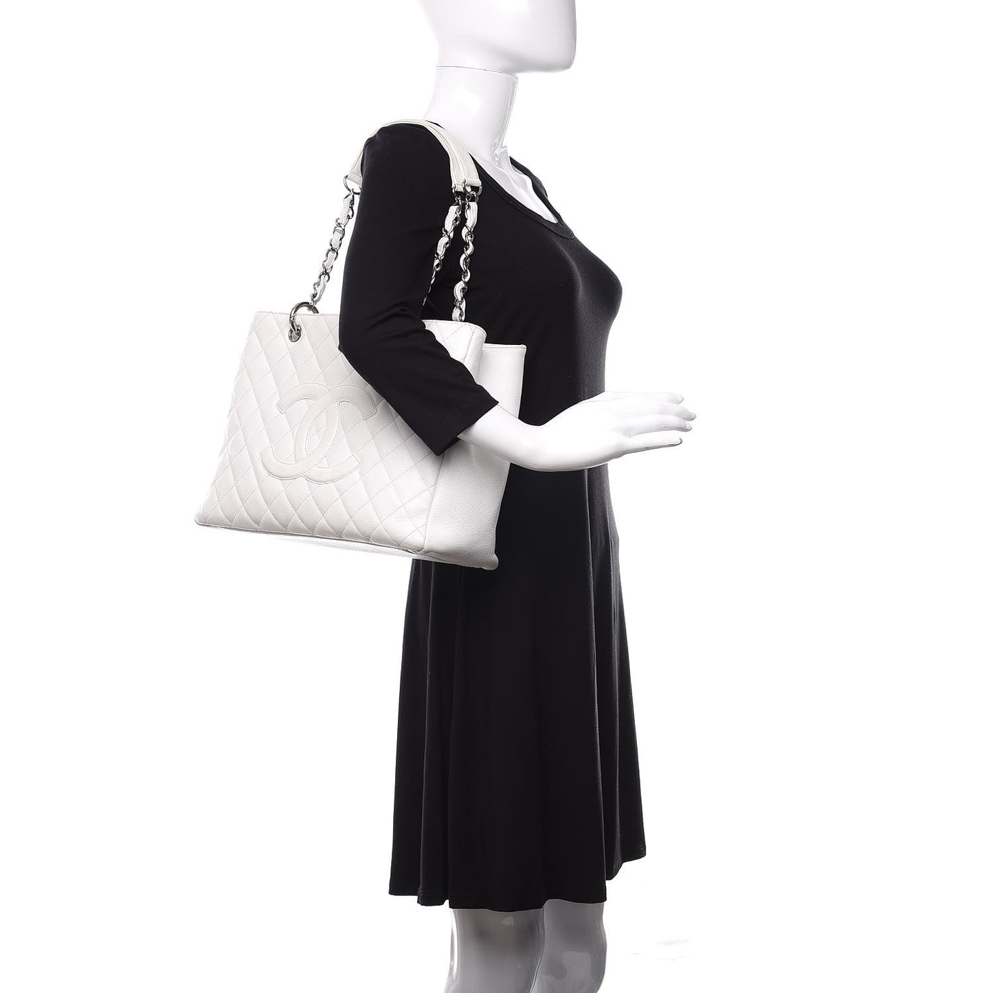 Caviar Quilted Grand Shopping Tote GST White