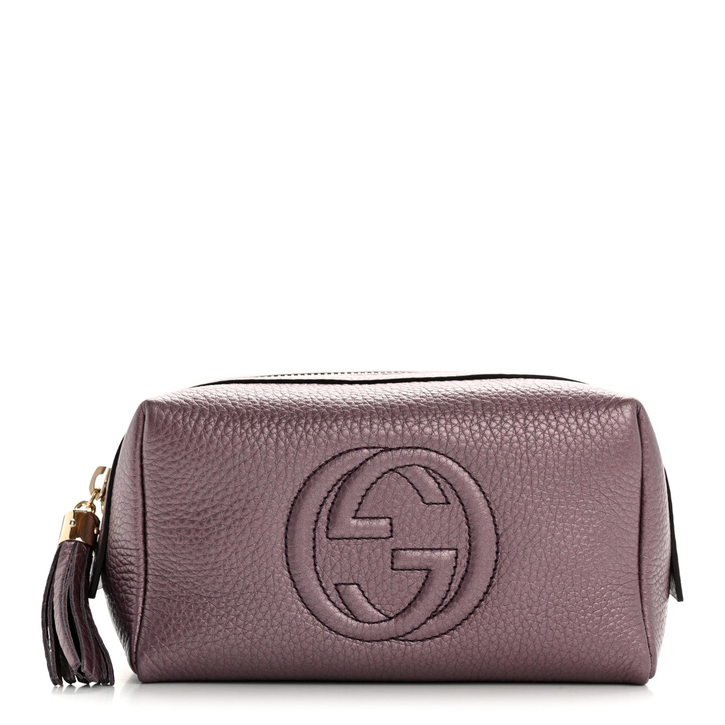 Metallic Pebbled Calfskin Medium Soho Cosmetic Case Purple