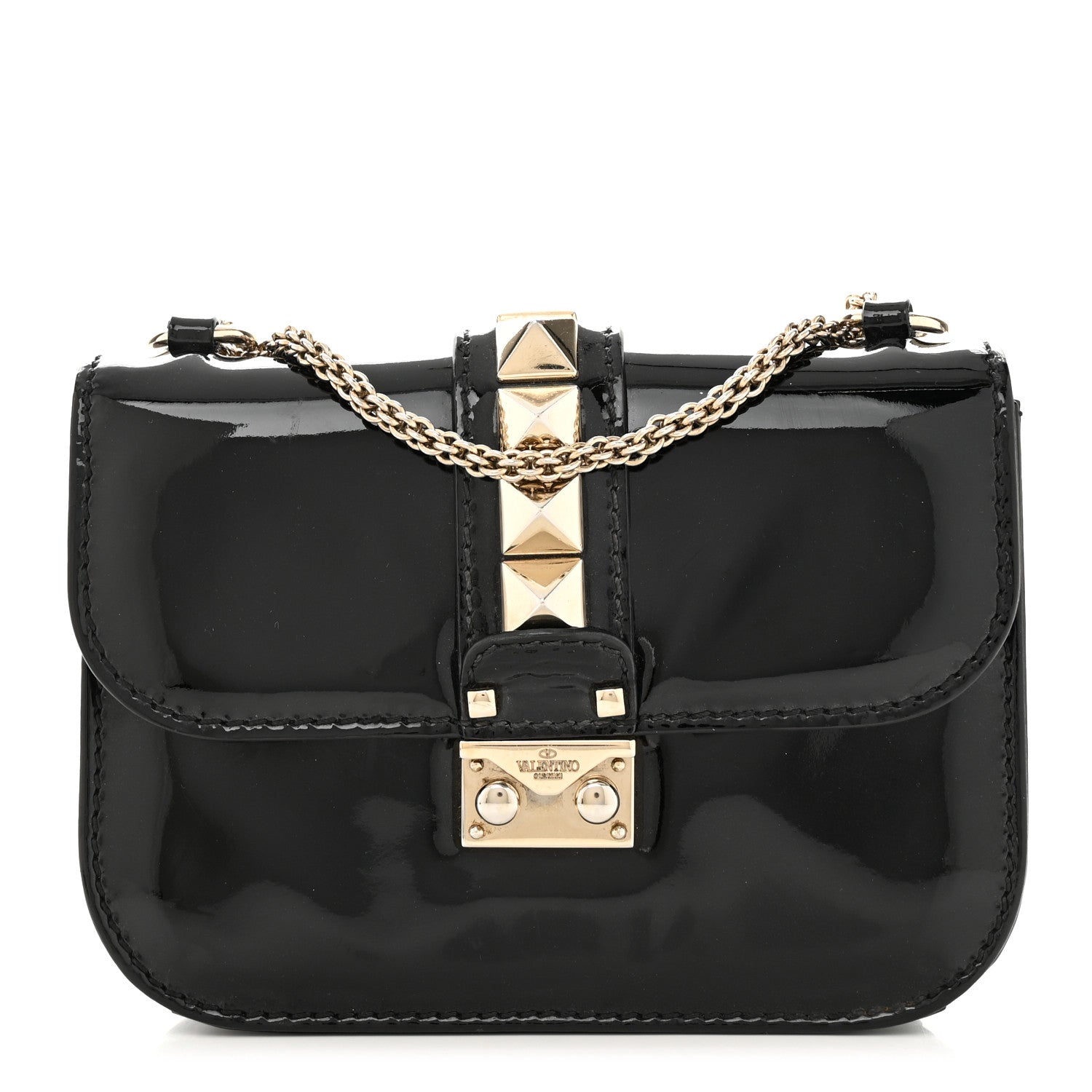 Valentino Garavani Patent Small Glam Lock Rockstud Flap Black 1 of 13
