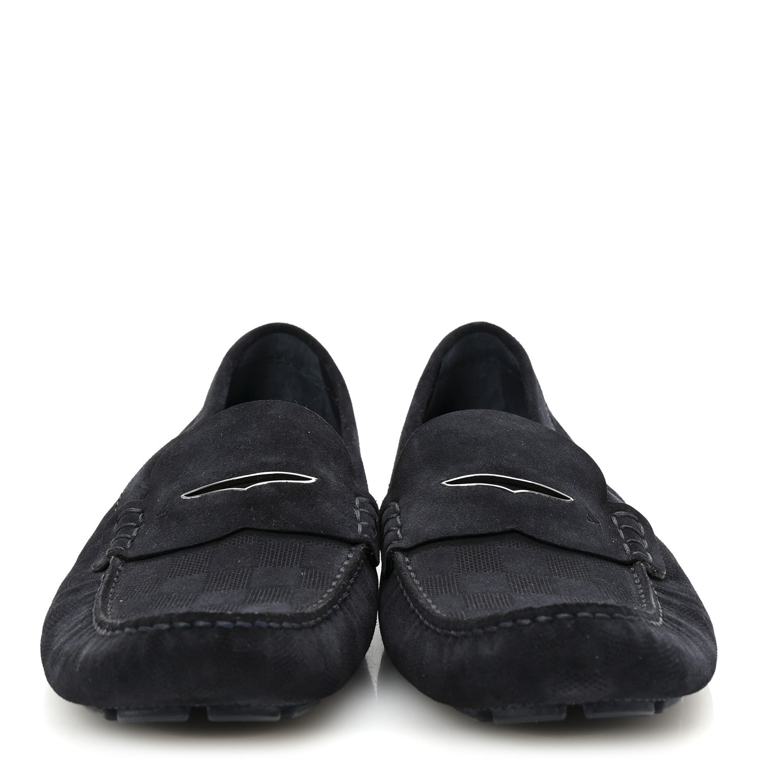 Louis Vuitton Suede Damier Mens Monte Carlo Moccasin Loafers 10.5 Navy 3 of 9