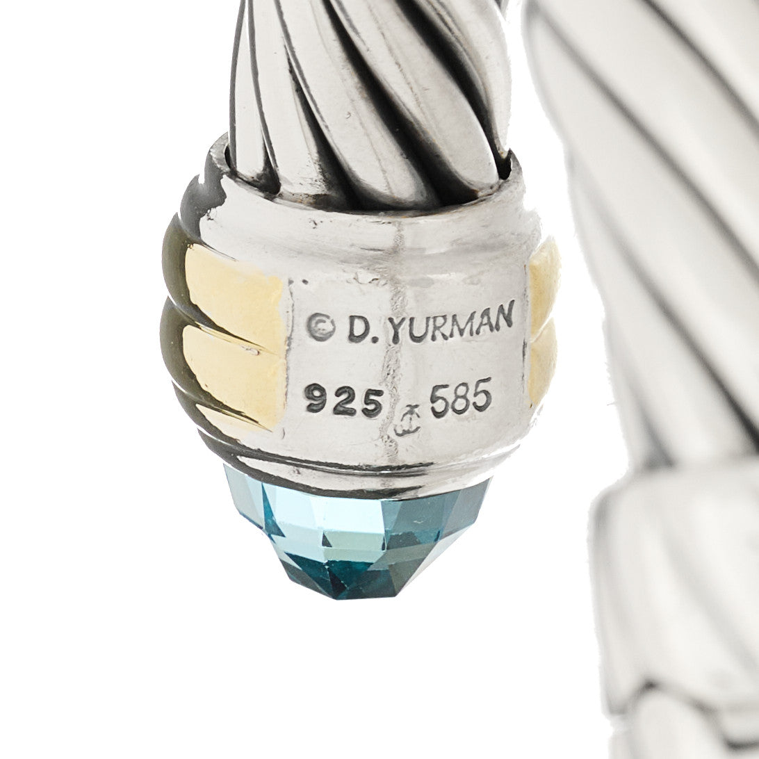 Sterling Silver 14K Yellow Gold Blue Topaz 10mm Cable Classics Hinged Bracelet