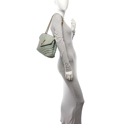 Saint Laurent Suede Y Quilted Monogram Medium Loulou Chain Satchel Vert Opaline 3 of 10