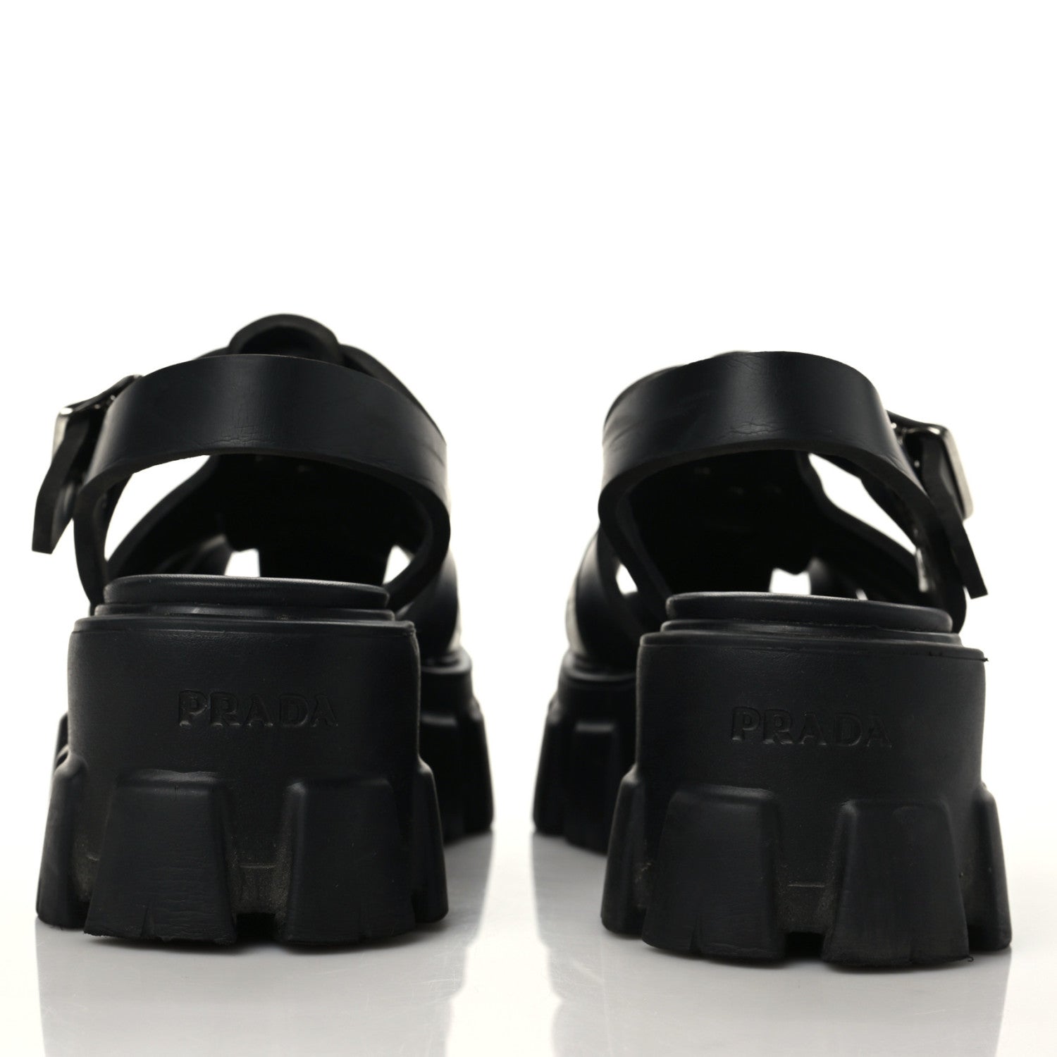 Prada Foam Rubber Triangle Logo Monolith 55mm Cage Sandals 35 Black 6 of 12