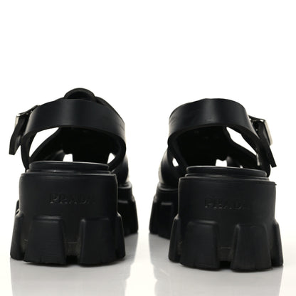 Prada Foam Rubber Triangle Logo Monolith 55mm Cage Sandals 35 Black 6 of 12