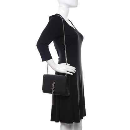 Saint Laurent Calfskin Crocodile Embossed Medium Classic Monogram Kate Tassel Satchel Black 2 of 10