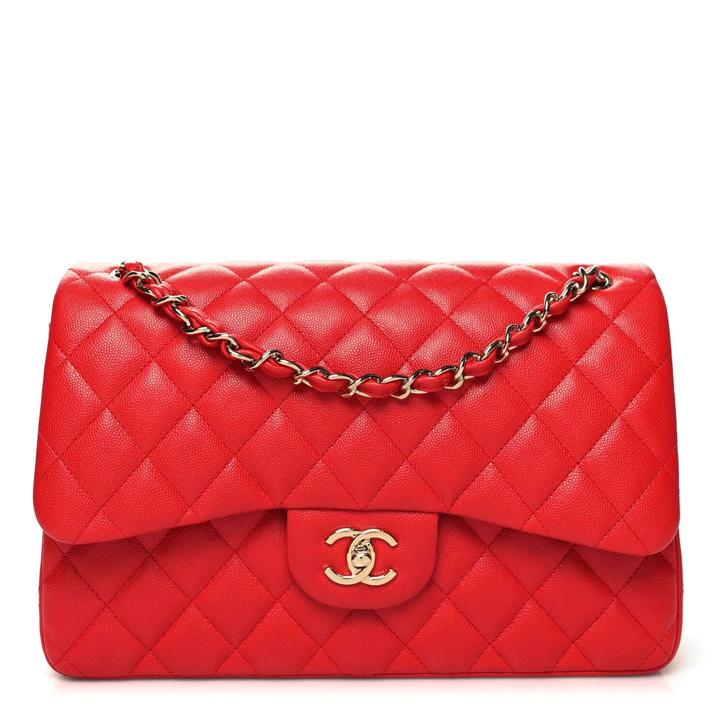 Caviar Quilted Jumbo Double Flap Red
