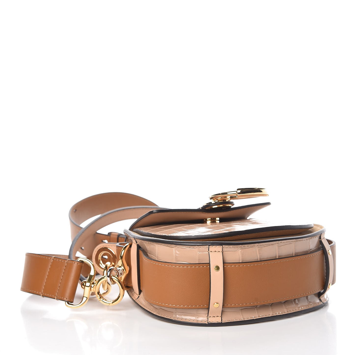 Calfskin Crocodile Embossed Small Tess Bag Nut