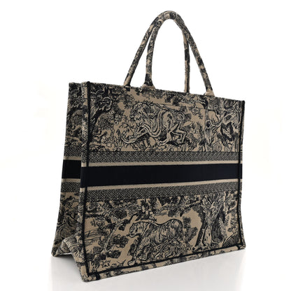 Christian Dior Canvas Embroidered Large Dioriviera Toile De Jouy Book Tote Black 3 of 10