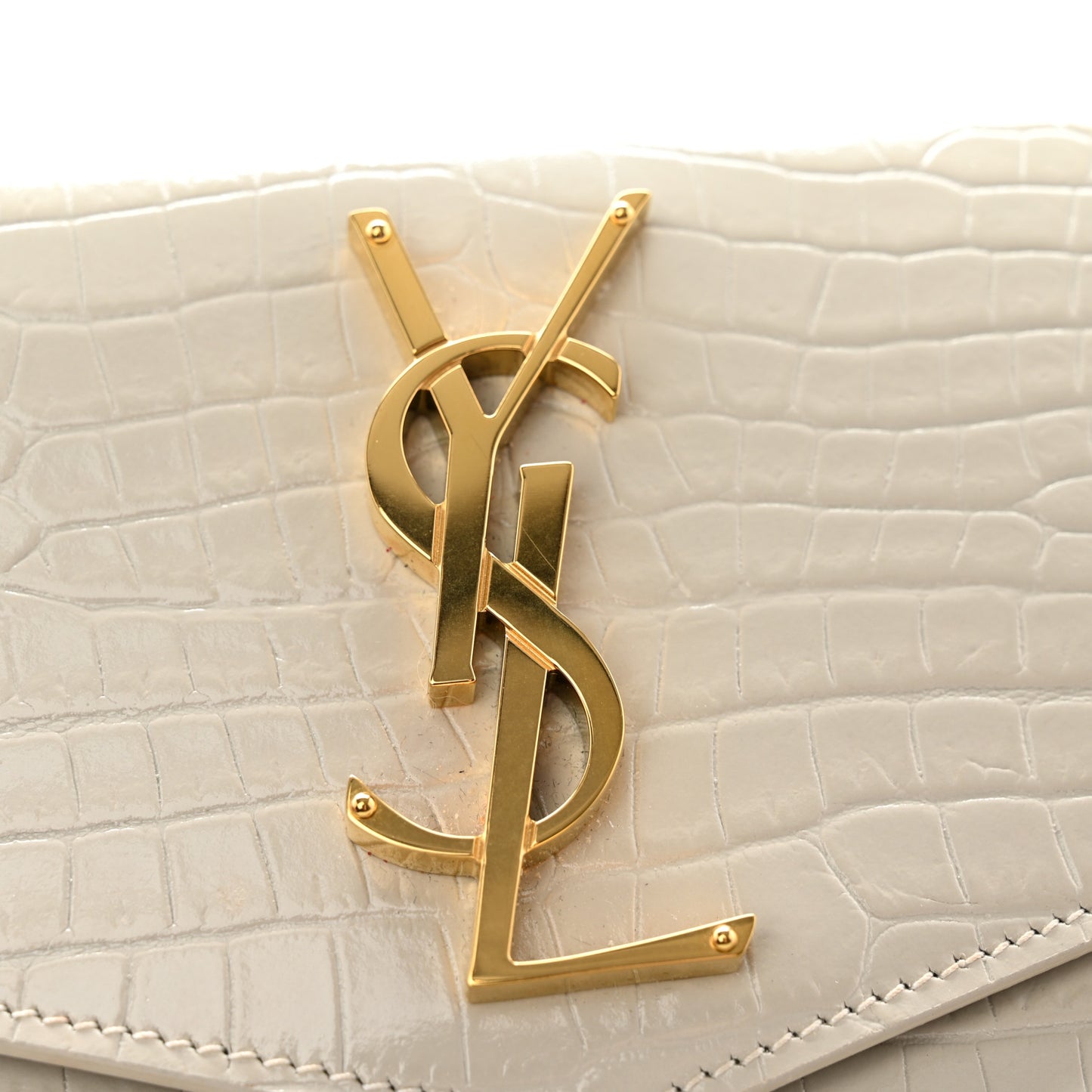 Calfskin Crocodile Embossed Uptown Monogram Pouch Crema Soft