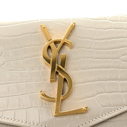 Saint Laurent Calfskin Crocodile Embossed Uptown Monogram Pouch Crema Soft 8 of 13