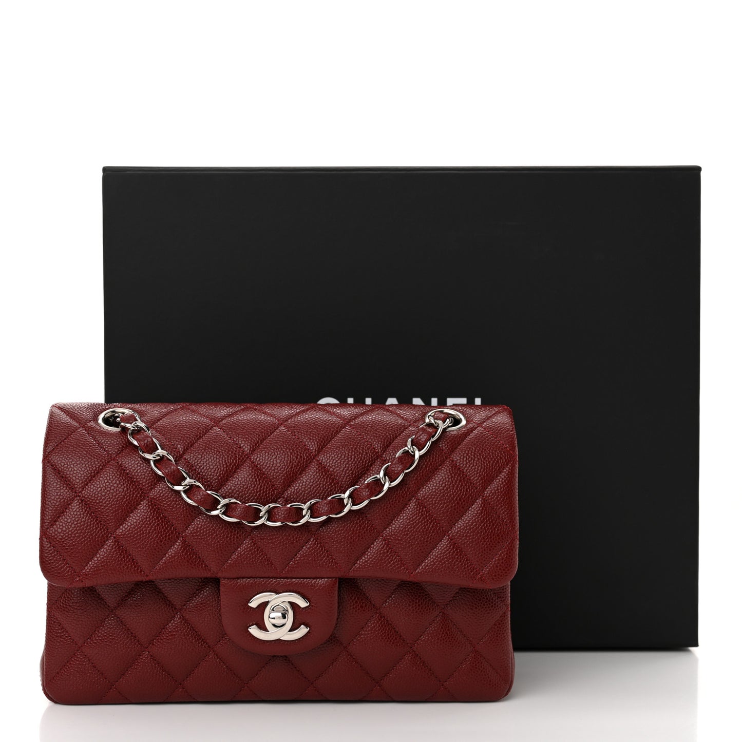 Caviar Quilted Small Double Flap Burgundy