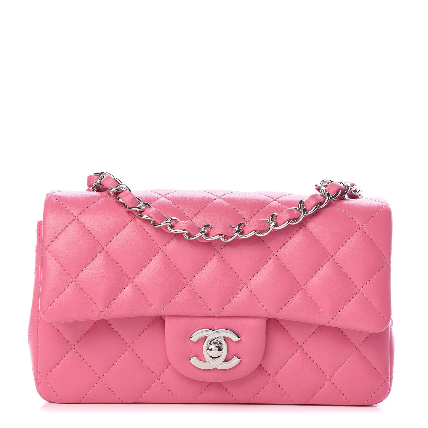 Lambskin Quilted Mini Rectangular Flap Dark Pink