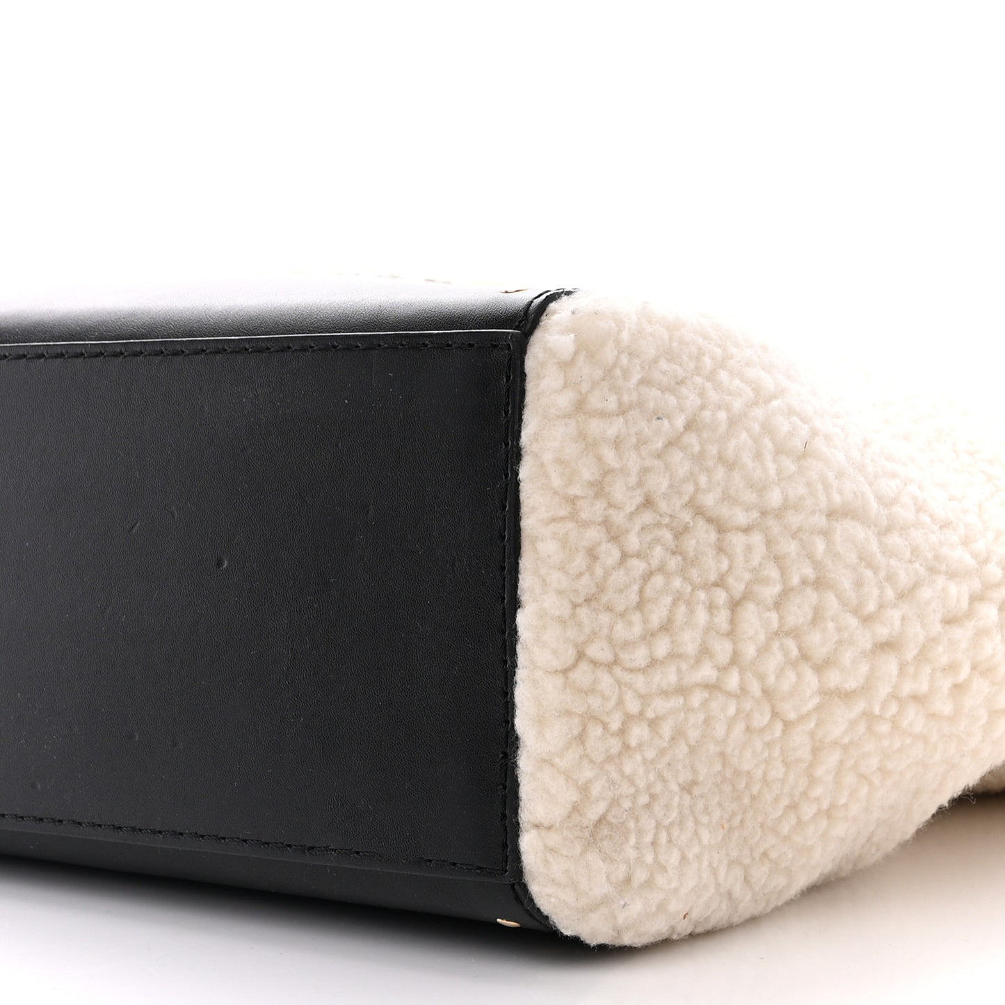 Eco Alter Nappa Shearling Popper Bucket Bag Black White