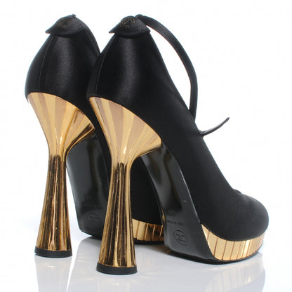 Chanel Satin Plateau Pumps 40 Black Gold 4 of 8