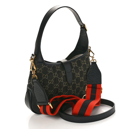 Gucci Jacquard Denim GG Monogram Small Jackie 1961 Hobo Black Ivory 2 of 8