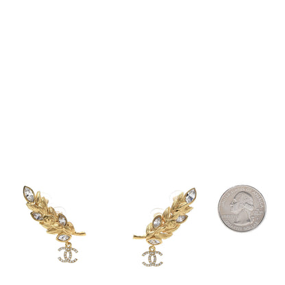Chanel Crystal Sparkling Wheat CC Clip On Earrings Gold 2 of 5