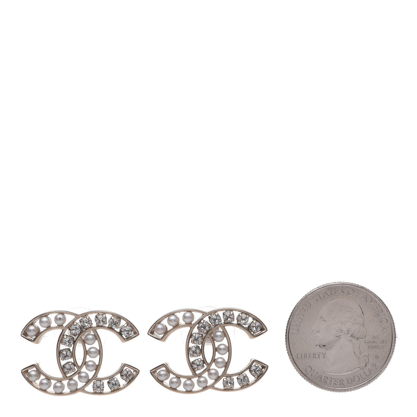 Crystal Pearl CC Earrings Light Gold