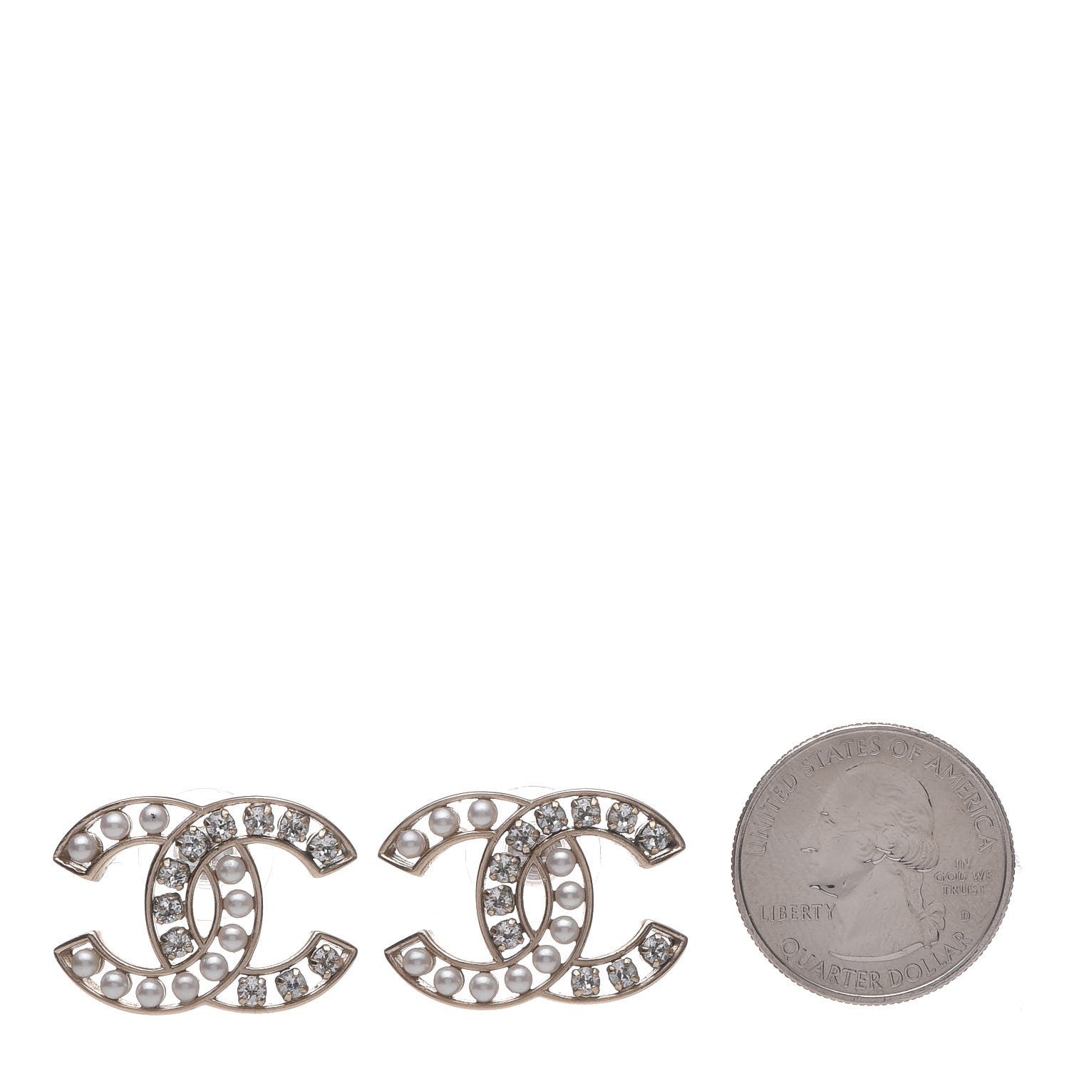 Chanel Crystal Pearl CC Earrings Light Gold 2 of 5