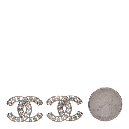 Chanel Crystal Pearl CC Earrings Light Gold 2 of 5