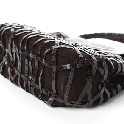 Nancy Gonzalez Crocodile Woven Suede Tote Chocolate 7 of 9