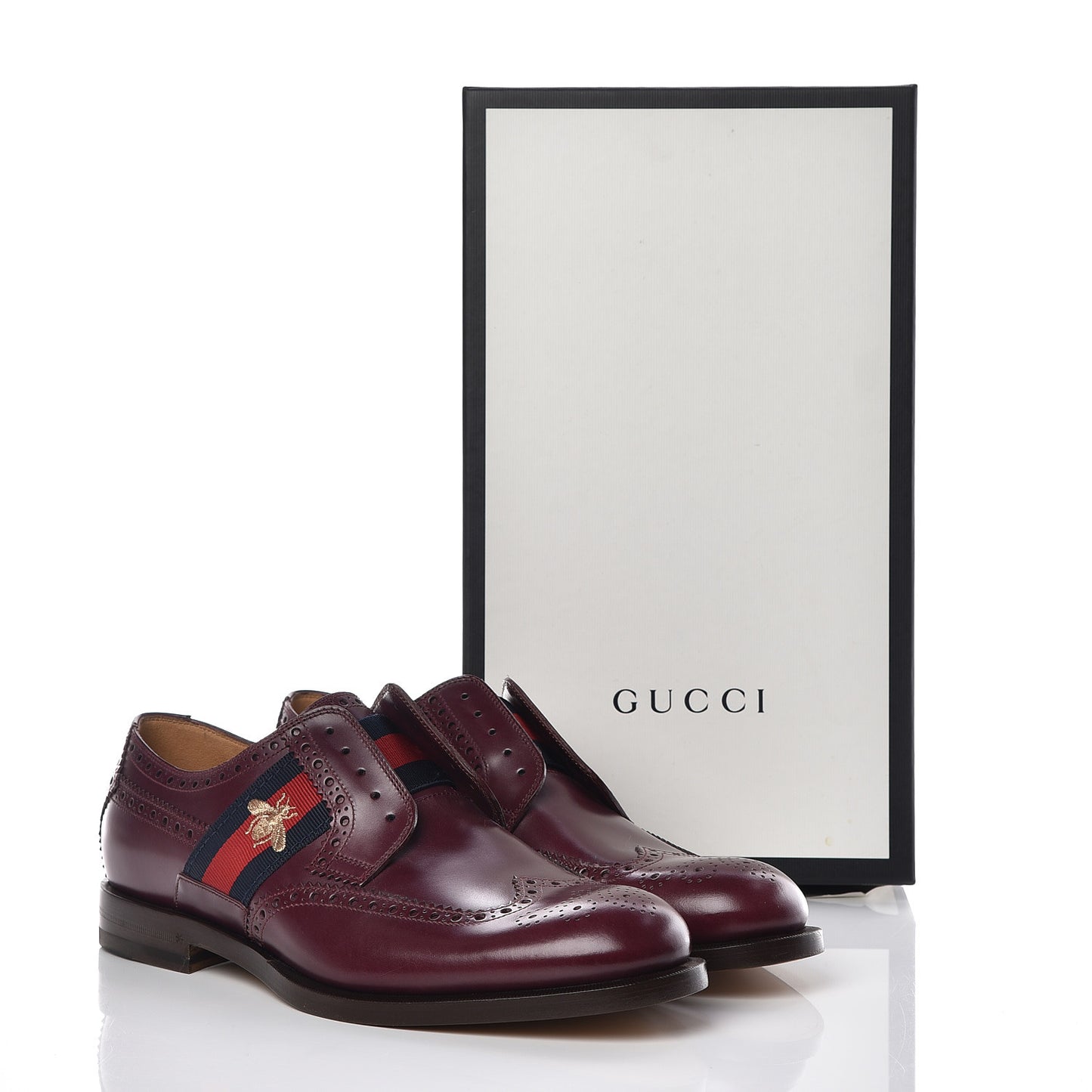 Calfskin Web Bee Embroidered Mens Slip-On Brogue Wingtip Derby Shoes 10 Bordeaux