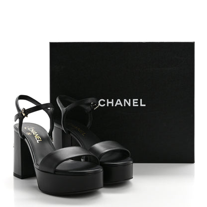 Chanel Lambskin Logo Platform Sandals 38 Black 11 of 11