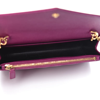 Saint Laurent Grain De Poudre Matelasse Chevron Monogram Envelope Chain Wallet Dark Grape 5 of 10