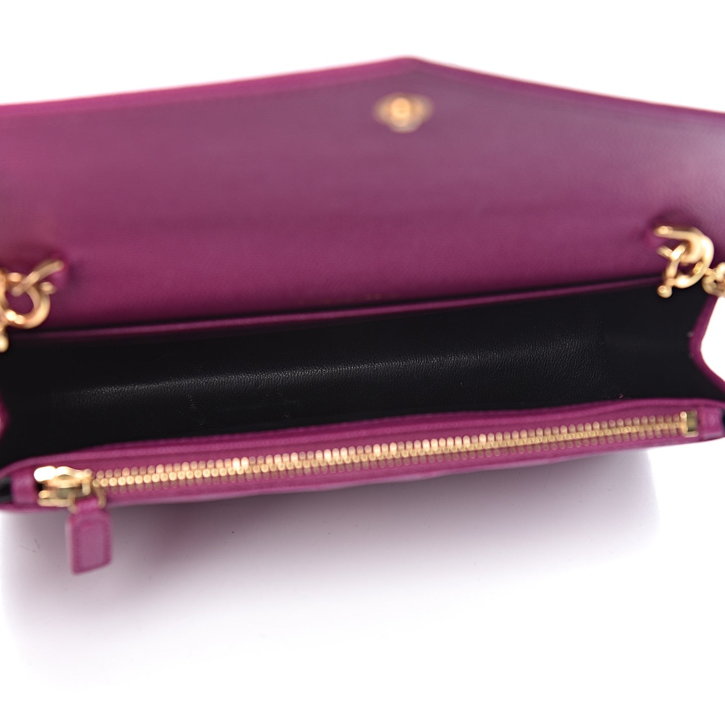 Grain De Poudre Matelasse Chevron Monogram Envelope Chain Wallet Dark Grape