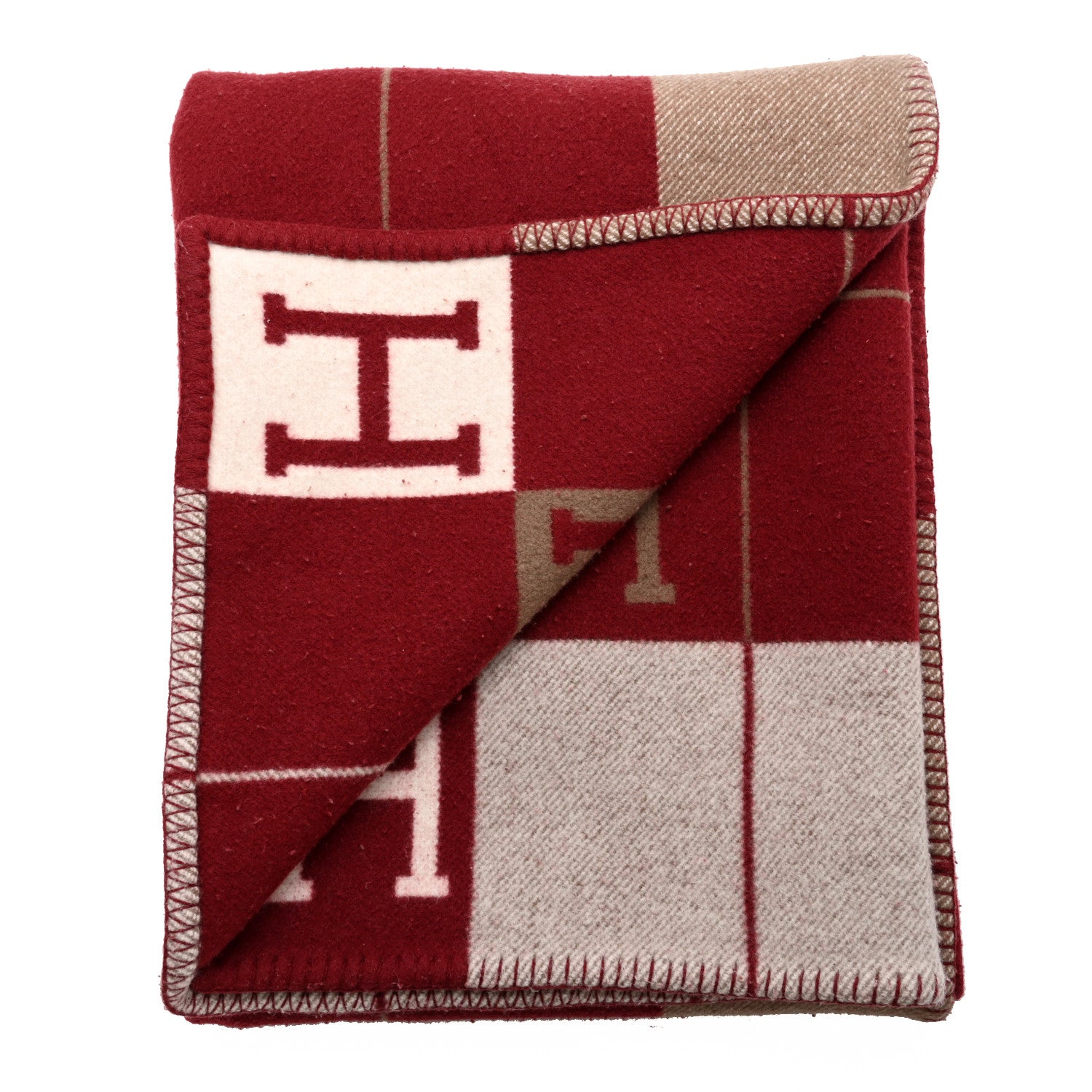 Hermes Wool Cashmere Avalon III Blanket Ecru Rouge H 2 of 4