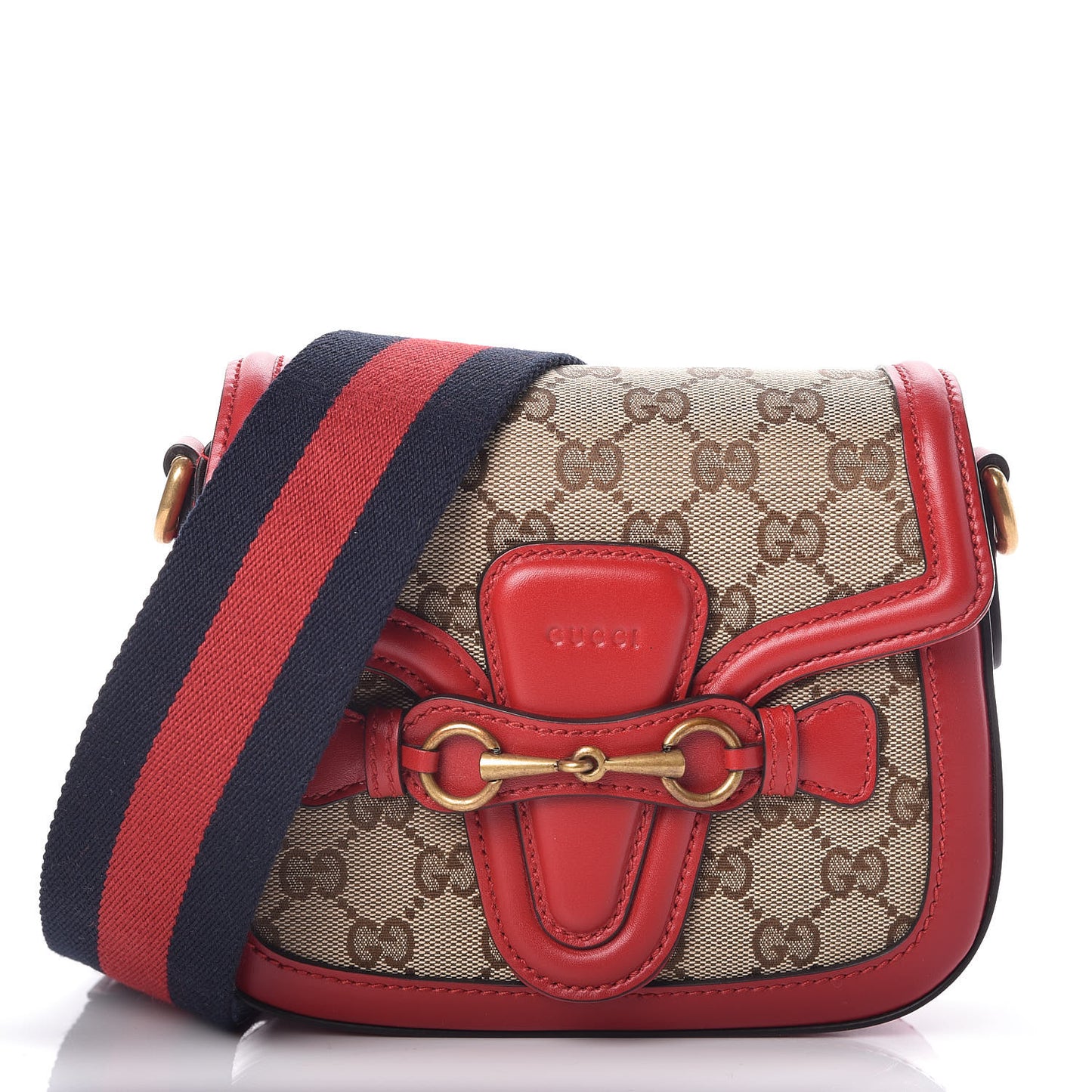 Monogram Ruinart Calfskin Small Lady Web Shoulder Bag Beige Ebony Hibiscus Red