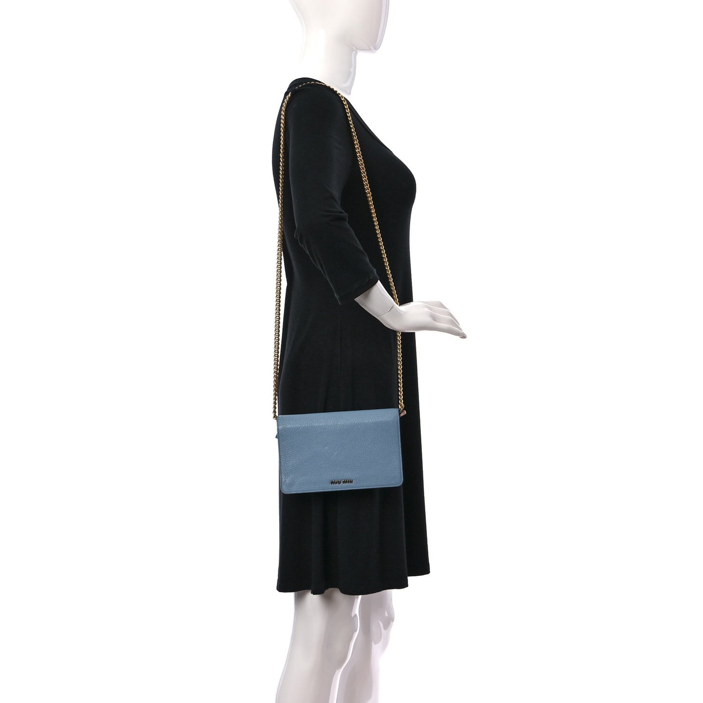 Goatskin Madras Chain Crossbody Light Blue