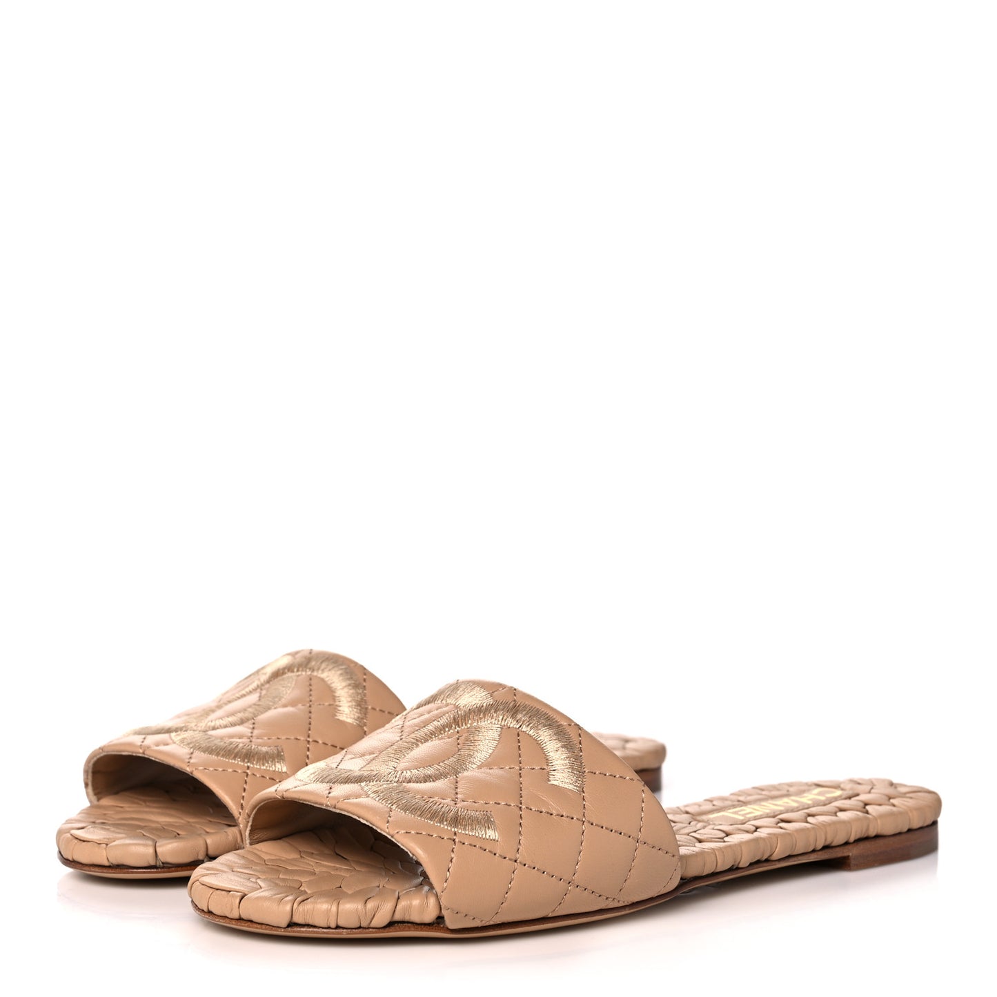 Lambskin Quilted CC Mules Sandals 40.5 Beige