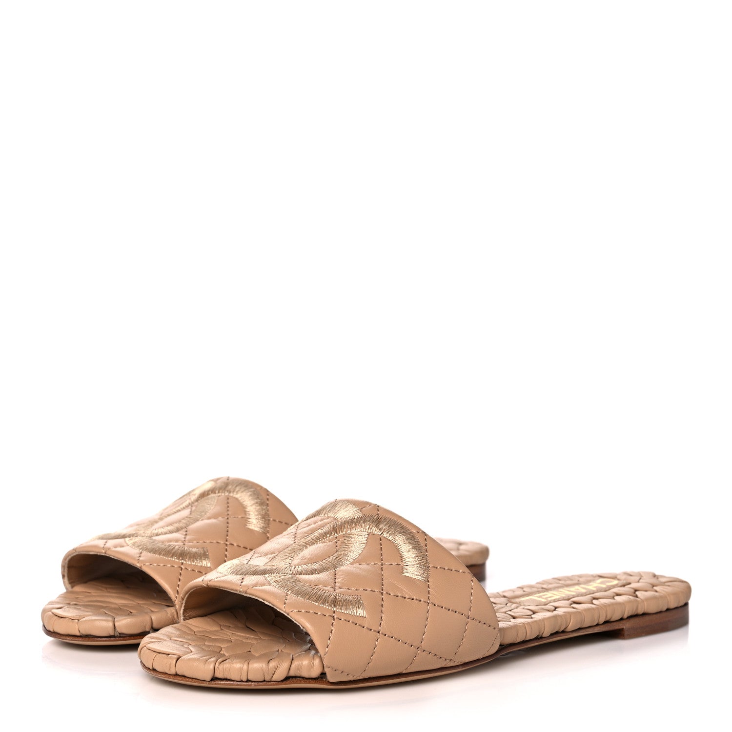 Chanel Lambskin Quilted CC Mules Sandals 40.5 Beige 3 of 9