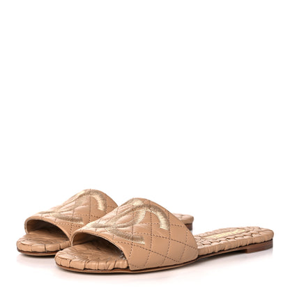 Chanel Lambskin Quilted CC Mules Sandals 40.5 Beige 3 of 9