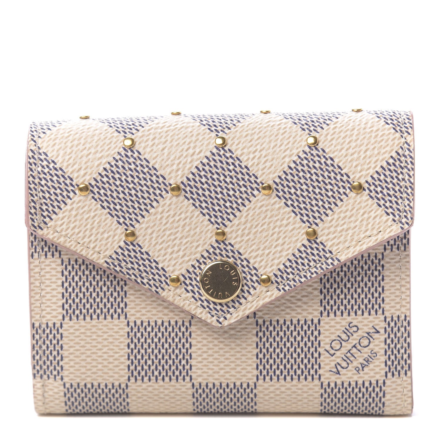 Louis Vuitton Damier Azur Studded Zoe Wallet Rose Ballerine 1 of 6