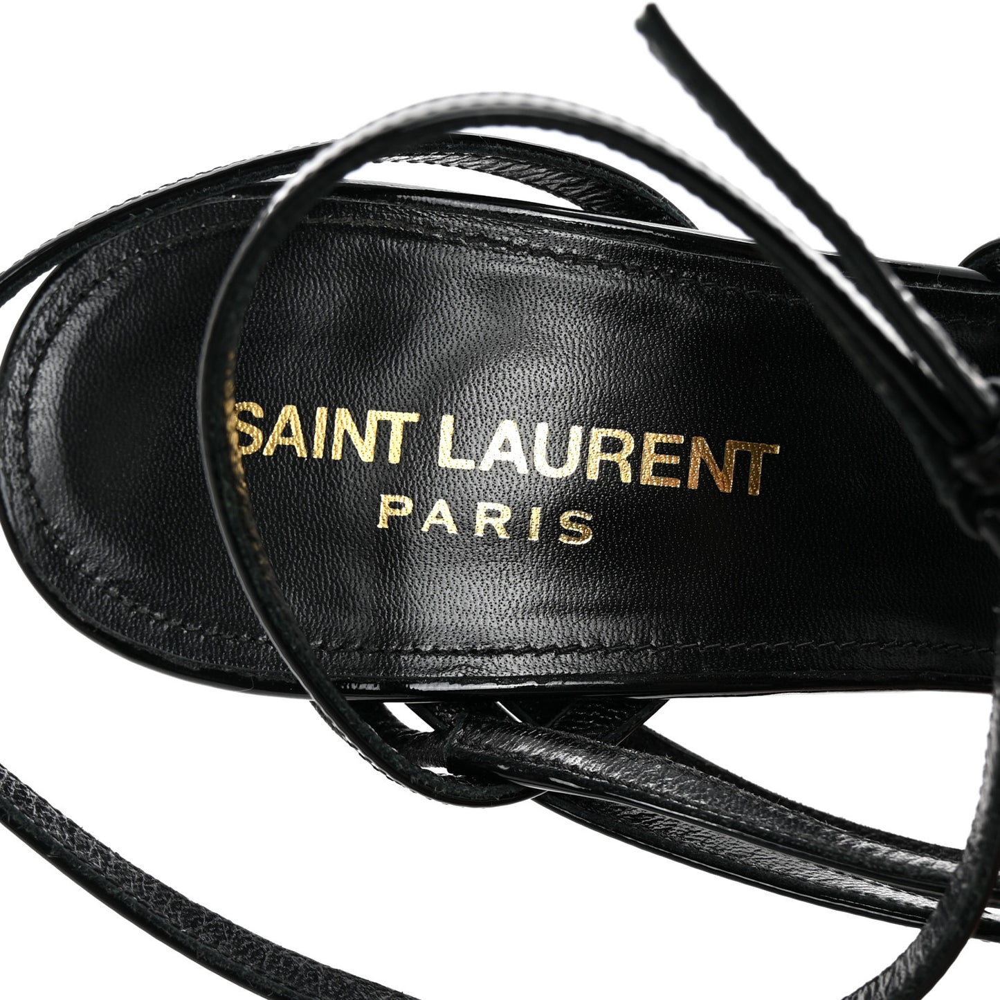 Patent Calfskin Ankle Strap Sandals 37 Black