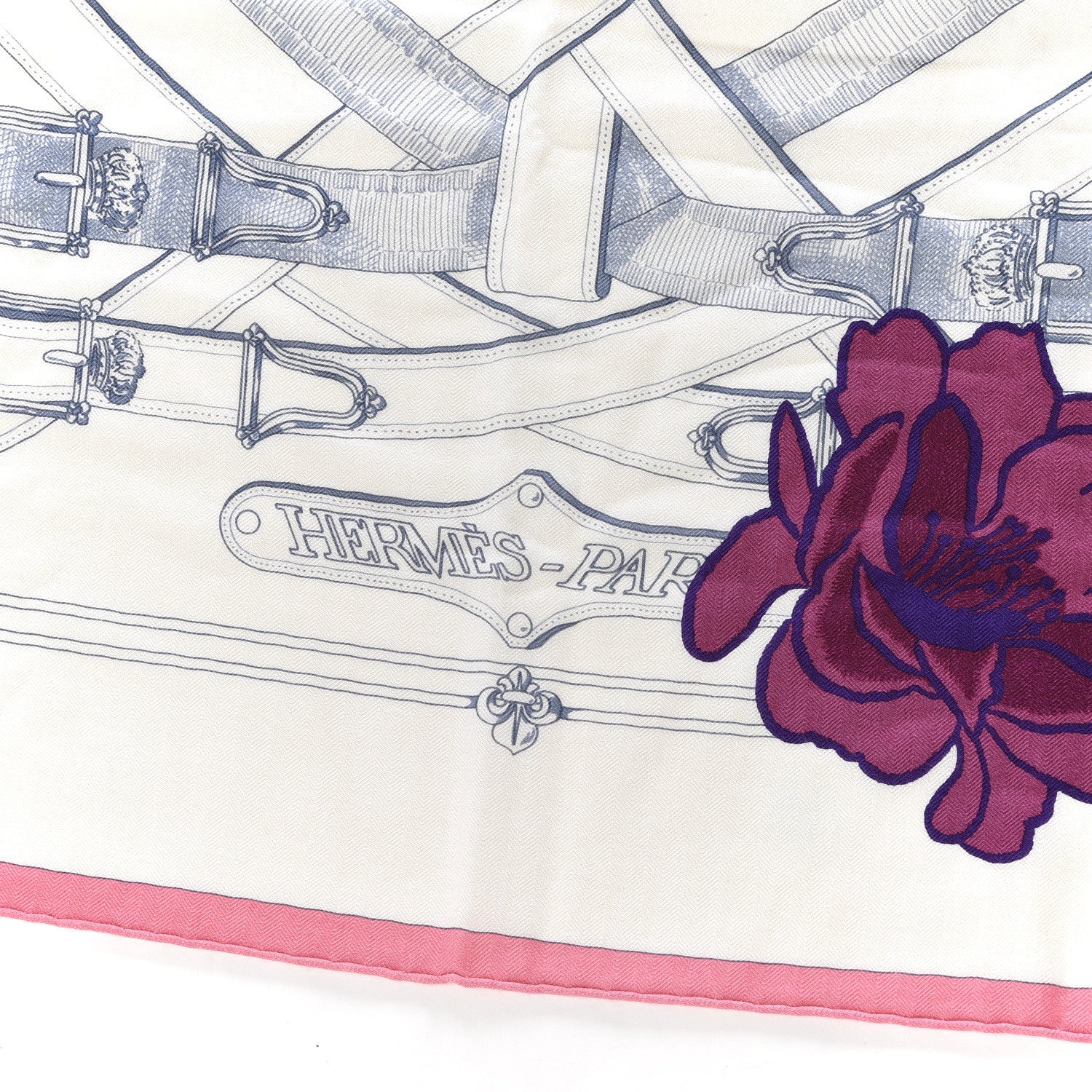 Hermes Cashmere Silk Cavalcadour Shawl 140 Blanc Violet Rose 2 of 3