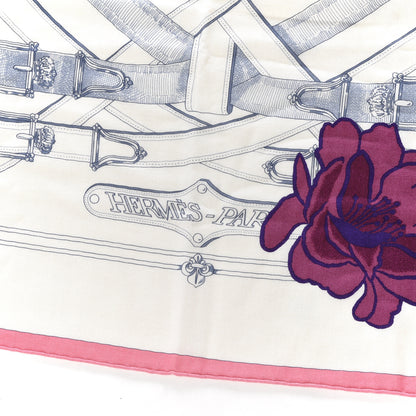 Hermes Cashmere Silk Cavalcadour Shawl 140 Blanc Violet Rose 2 of 3
